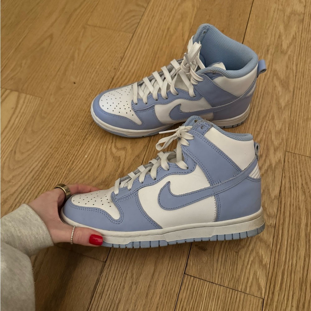Nike Blue and White Dunk Highs